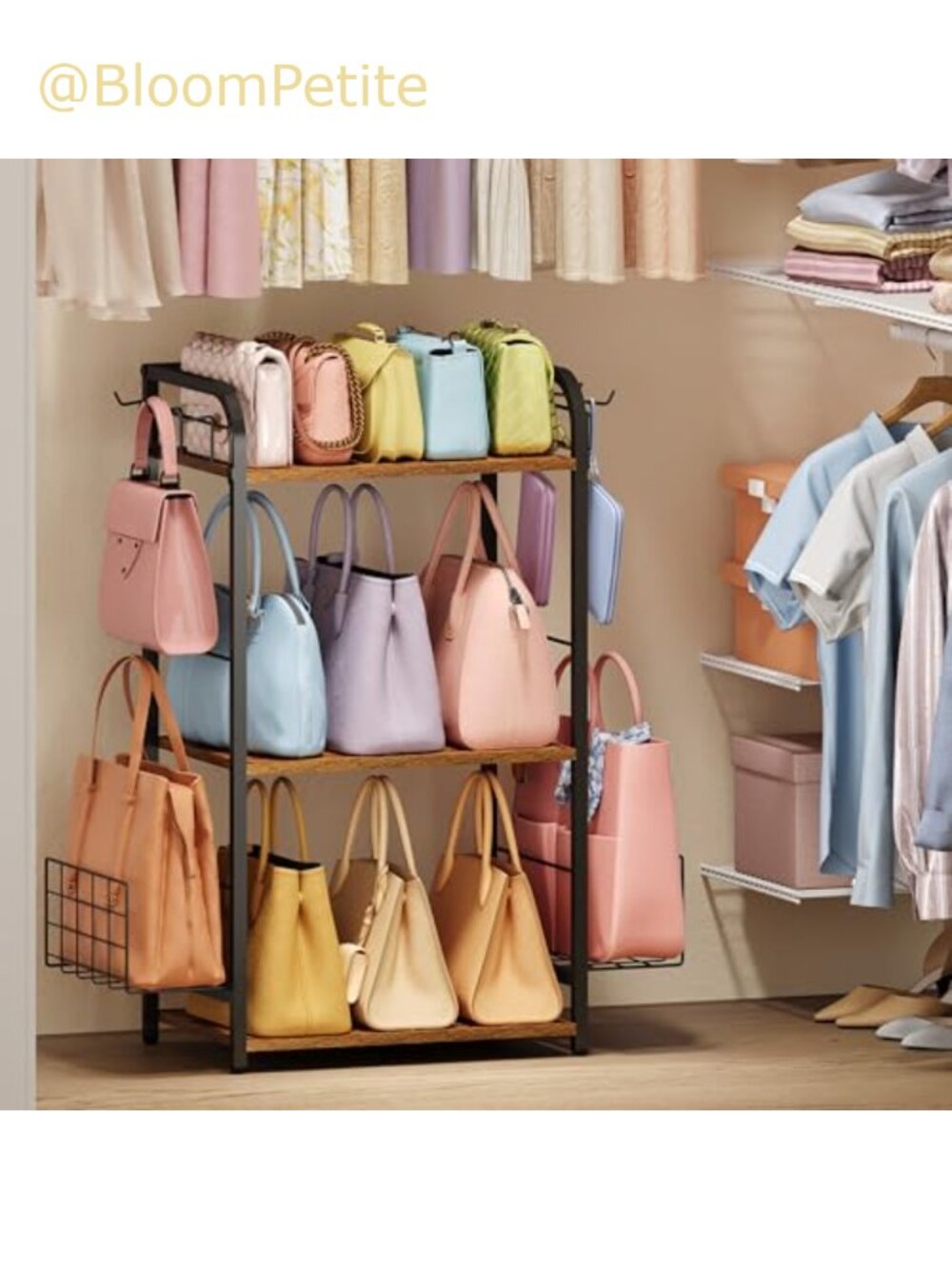 3-Tier Floor-Standing Purse Rack Bag Organizer